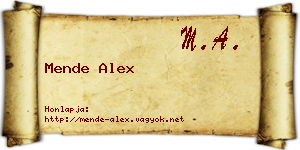Mende Alex névjegykártya